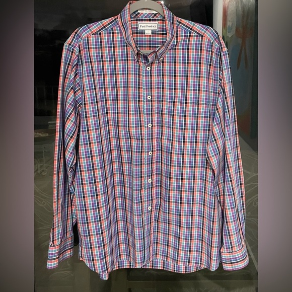 Paul Fredrick Shirt Size L Multicolor Long Sleeve Cotton ButtonDown Classic Fit - Picture 4 of 5